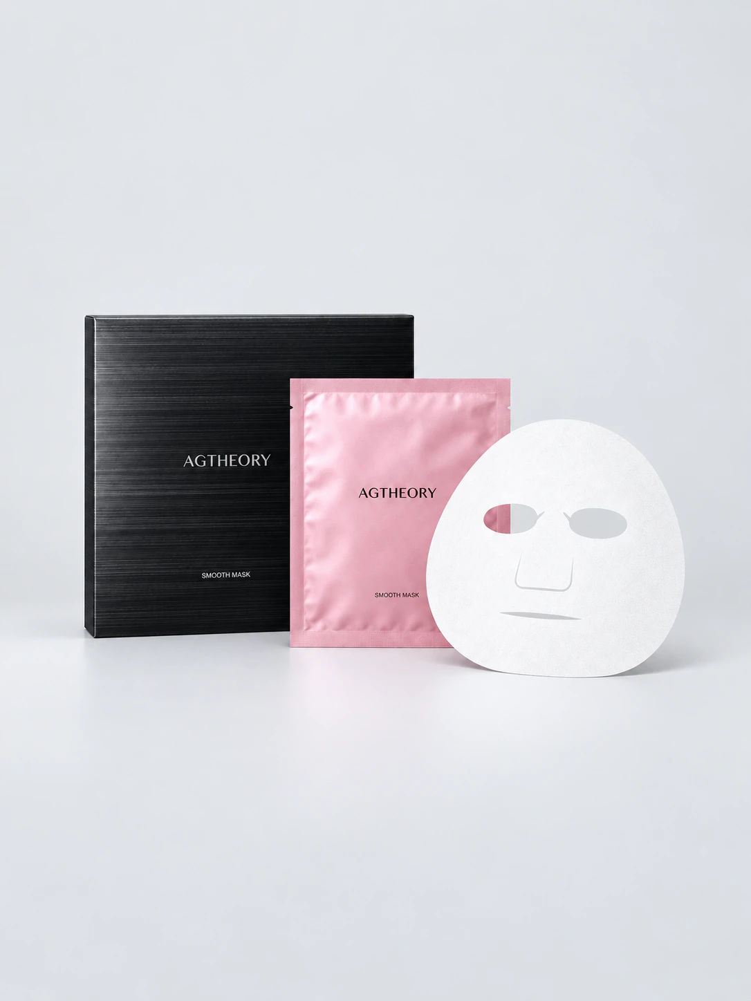 AGTHEORY Smooth Mask 5 sheets — product and original carton on a gray background