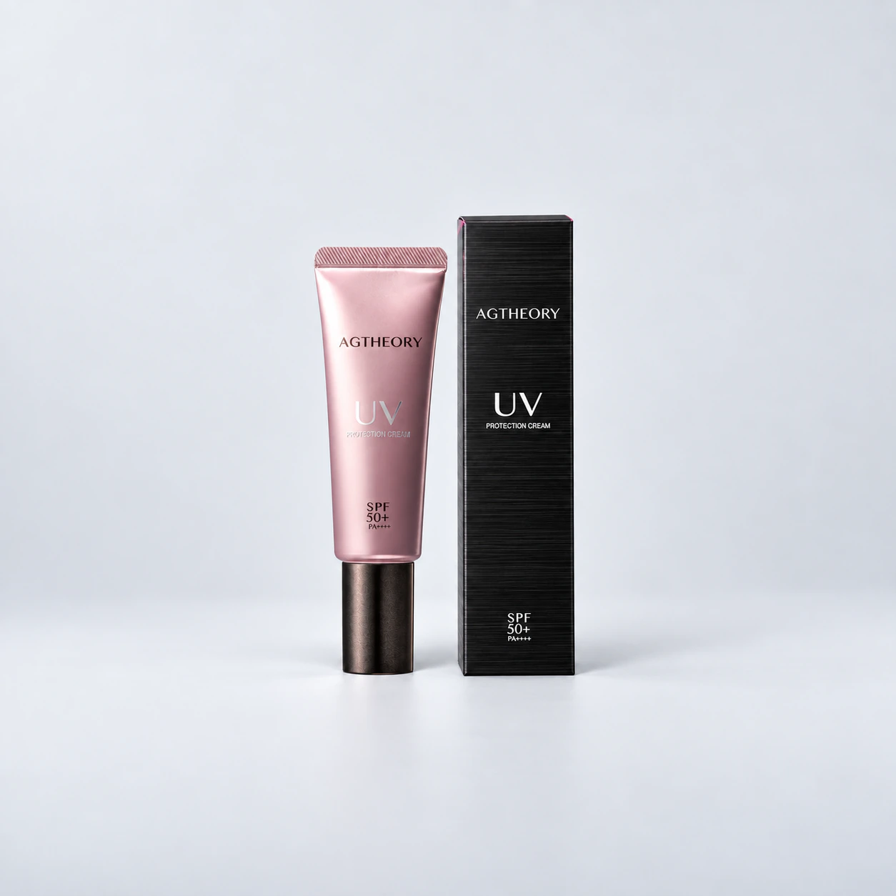 AGTHEORY UV Protection Cream SPF50+ PA++++ 40g — product and original carton on a gray background